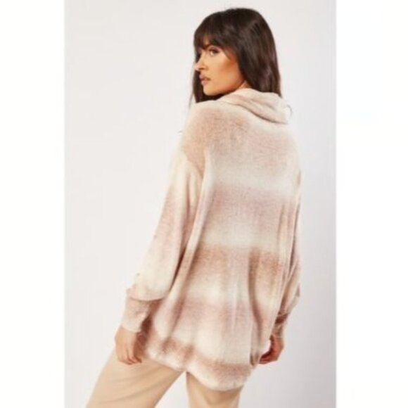 ⭐ 3/$15 American Eagle Cowl Neck Pink Tan Stripe Soft Sweater M - Picture 4 of 10